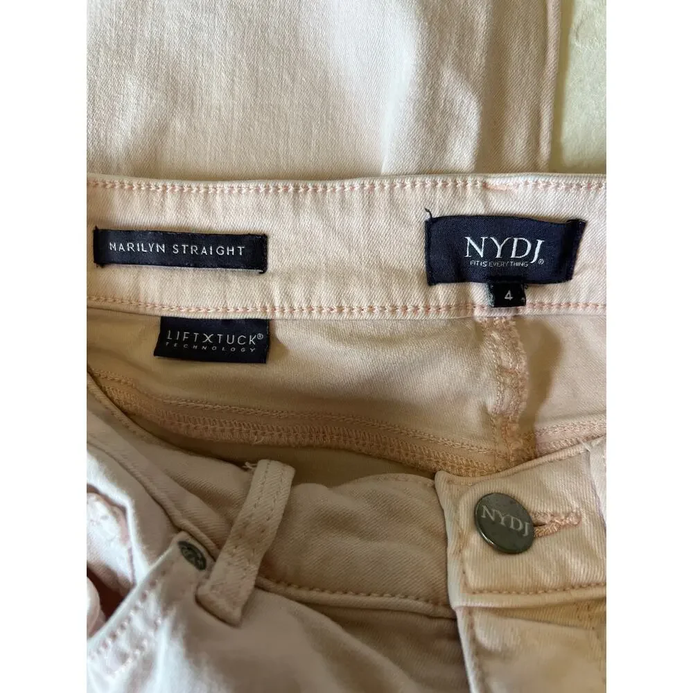 NYDJ Marilyn Straight Crop Jeans Pink Dusk Cuffed Slit Hem Size 4